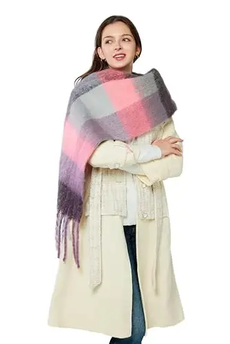 Yatemiole Women's CasModazoneere Big Coloured Checked Scarf Winter Warm Wrap Scarf - 5