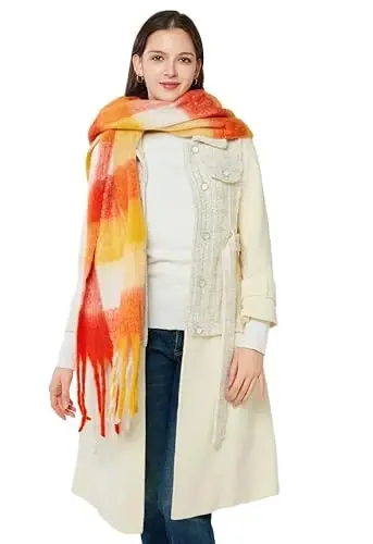 Yatemiole Women's CasModazoneere Big Coloured Checked Scarf Winter Warm Wrap Scarf - 9
