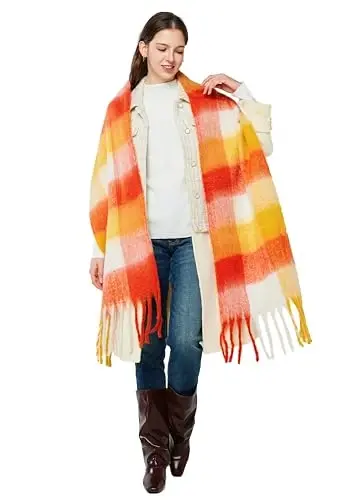 Yatemiole Women's CasModazoneere Big Coloured Checked Scarf Winter Warm Wrap Scarf - 12
