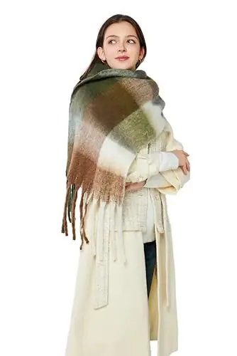 Yatemiole Women's CasModazoneere Big Coloured Checked Scarf Winter Warm Wrap Scarf - 4