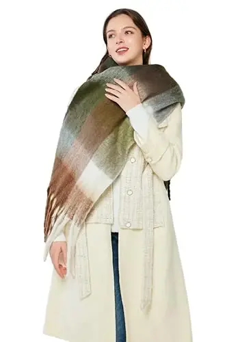 Yatemiole Women's CasModazoneere Big Coloured Checked Scarf Winter Warm Wrap Scarf - 3