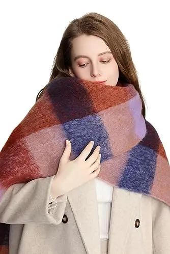 Yatemiole Women's CasModazoneere Big Coloured Checked Scarf Winter Warm Wrap Scarf - 2