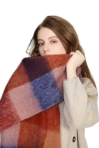 Yatemiole Women's CasModazoneere Big Coloured Checked Scarf Winter Warm Wrap Scarf - 3