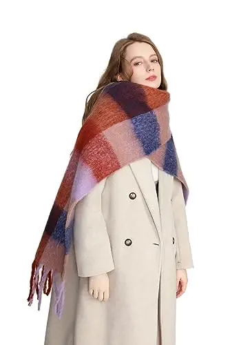 Yatemiole Women's CasModazoneere Big Coloured Checked Scarf Winter Warm Wrap Scarf - 5