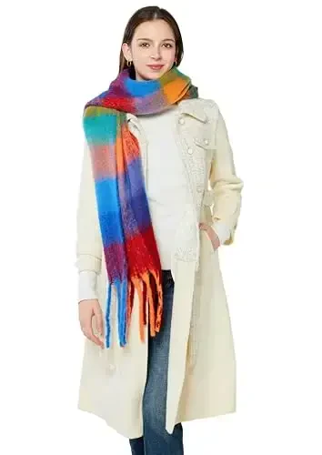 Yatemiole Women's CasModazoneere Big Coloured Checked Scarf Winter Warm Wrap Scarf - 2