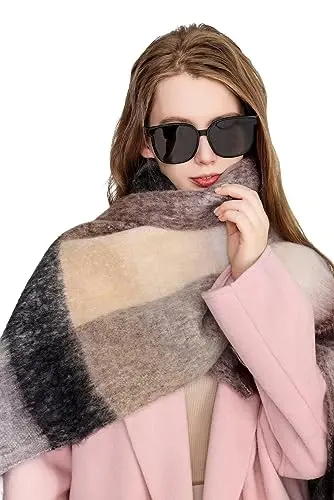 Yatemiole Women's CasModazoneere Big Coloured Checked Scarf Winter Warm Wrap Scarf - YATEMIOLE (1)