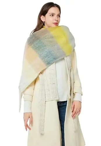 Yatemiole Women's CasModazoneere Big Coloured Checked Scarf Winter Warm Wrap Scarf - 10