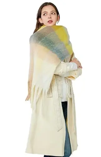 Yatemiole Women's CasModazoneere Big Coloured Checked Scarf Winter Warm Wrap Scarf - 11