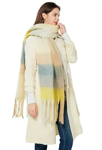 Yatemiole Women's CasModazoneere Big Coloured Checked Scarf Winter Warm Wrap Scarf - 3