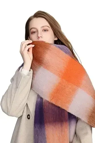 Yatemiole Women's CasModazoneere Big Coloured Checked Scarf Winter Warm Wrap Scarf - 2