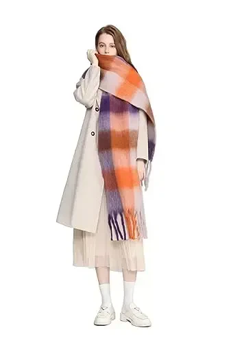 Yatemiole Women's CasModazoneere Big Coloured Checked Scarf Winter Warm Wrap Scarf - 6