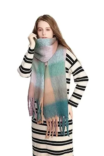 Yatemiole Women's CasModazoneere Big Coloured Checked Scarf Winter Warm Wrap Scarf - 6