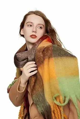 Yatemiole Women's CasModazoneere Big Coloured Checked Scarf Winter Warm Wrap Scarf - 2
