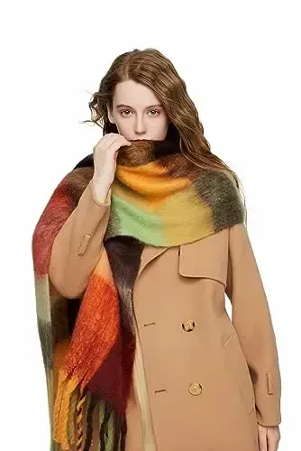 Yatemiole Women's CasModazoneere Big Coloured Checked Scarf Winter Warm Wrap Scarf - 3