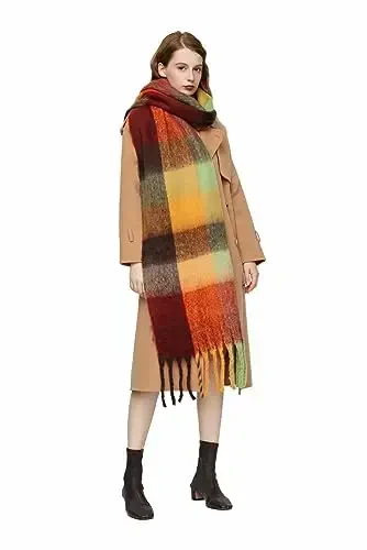 Yatemiole Women's CasModazoneere Big Coloured Checked Scarf Winter Warm Wrap Scarf - 6