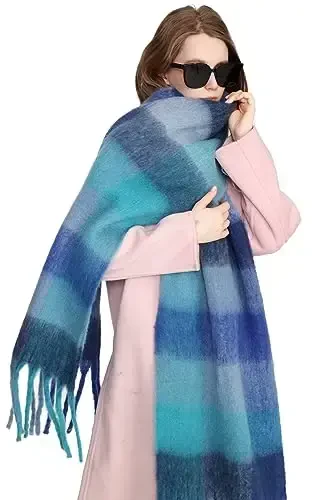 Yatemiole Women's CasModazoneere Big Coloured Checked Scarf Winter Warm Wrap Scarf - 3