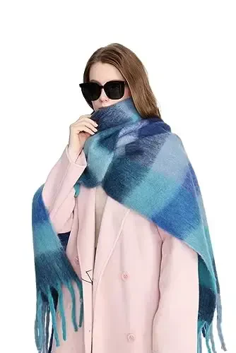 Yatemiole Women's CasModazoneere Big Coloured Checked Scarf Winter Warm Wrap Scarf - 4
