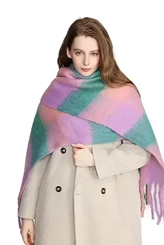 Yatemiole Women's CasModazoneere Big Coloured Checked Scarf Winter Warm Wrap Scarf - 2