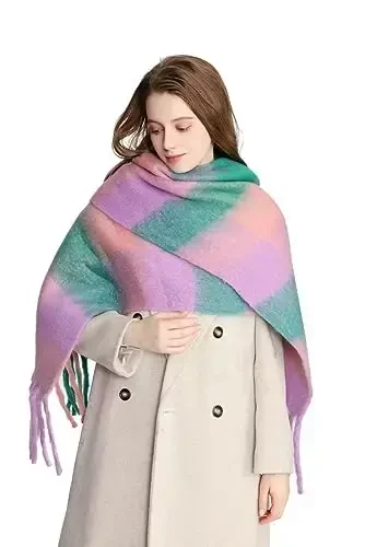 Yatemiole Women's CasModazoneere Big Coloured Checked Scarf Winter Warm Wrap Scarf - 3