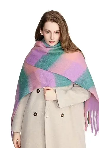 Yatemiole Women's CasModazoneere Big Coloured Checked Scarf Winter Warm Wrap Scarf - YATEMIOLE (1)