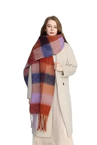 Yatemiole Women's CasModazoneere Big Coloured Checked Scarf Winter Warm Wrap Scarf - 4