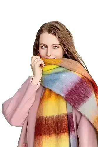 Yatemiole Women's CasModazoneere Big Coloured Checked Scarf Winter Warm Wrap Scarf - 2