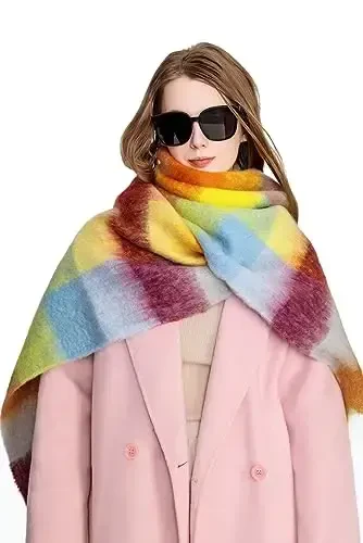 Yatemiole Women's CasModazoneere Big Coloured Checked Scarf Winter Warm Wrap Scarf - 5
