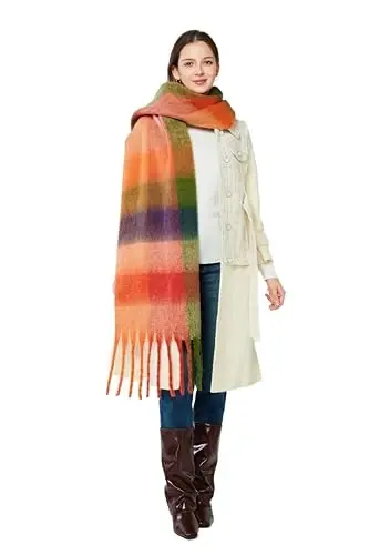 Yatemiole Women's CasModazoneere Big Coloured Checked Scarf Winter Warm Wrap Scarf - 8