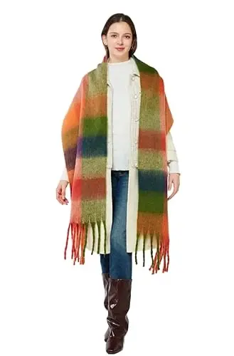 Yatemiole Women's CasModazoneere Big Coloured Checked Scarf Winter Warm Wrap Scarf - 12