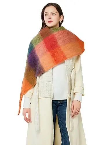 Yatemiole Women's CasModazoneere Big Coloured Checked Scarf Winter Warm Wrap Scarf - 3