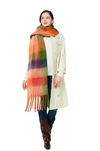 Yatemiole Women's CasModazoneere Big Coloured Checked Scarf Winter Warm Wrap Scarf - 4