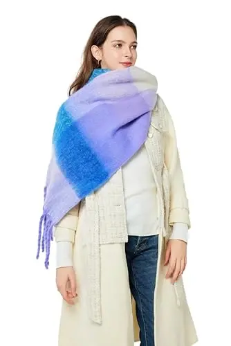 Yatemiole Women's CasModazoneere Big Coloured Checked Scarf Winter Warm Wrap Scarf - 11