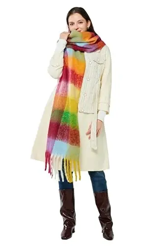 Yatemiole Women's CasModazoneere Big Coloured Checked Scarf Winter Warm Wrap Scarf - 2