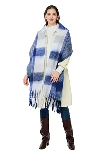 Yatemiole Women's CasModazoneere Big Coloured Checked Scarf Winter Warm Wrap Scarf - 6