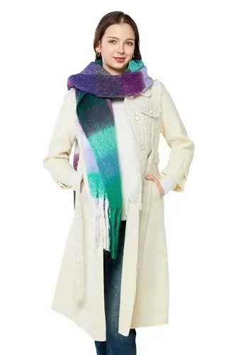 Yatemiole Women's CasModazoneere Big Coloured Checked Scarf Winter Warm Wrap Scarf - 9