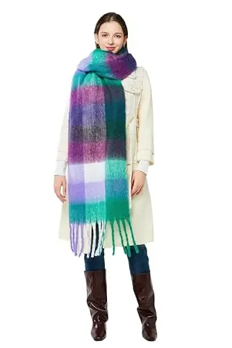 Yatemiole Women's CasModazoneere Big Coloured Checked Scarf Winter Warm Wrap Scarf - YATEMIOLE (1)