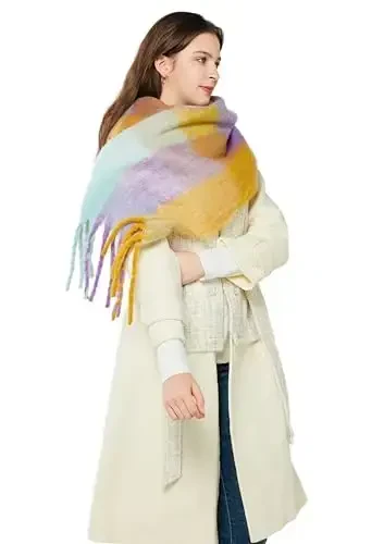 Yatemiole Women's CasModazoneere Big Coloured Checked Scarf Winter Warm Wrap Scarf - 3