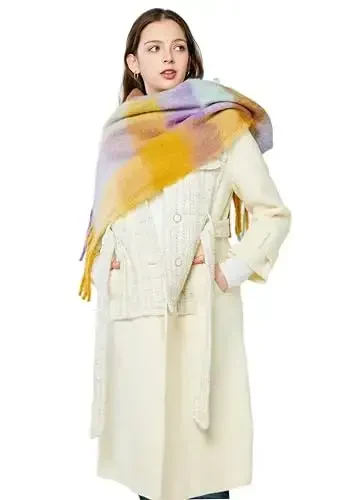 Yatemiole Women's CasModazoneere Big Coloured Checked Scarf Winter Warm Wrap Scarf - 4