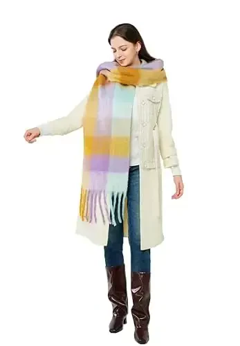 Yatemiole Women's CasModazoneere Big Coloured Checked Scarf Winter Warm Wrap Scarf - 6