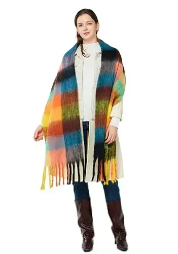 Yatemiole Women's CasModazoneere Big Coloured Checked Scarf Winter Warm Wrap Scarf - 3