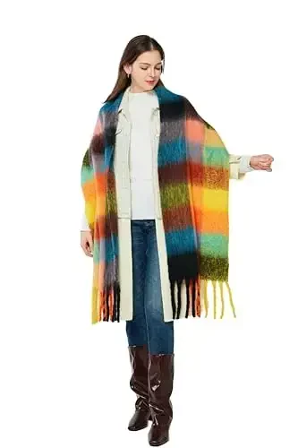 Yatemiole Women's CasModazoneere Big Coloured Checked Scarf Winter Warm Wrap Scarf - 4