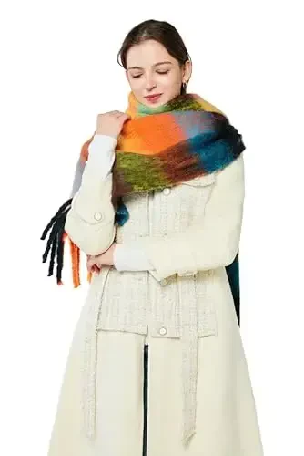 Yatemiole Women's CasModazoneere Big Coloured Checked Scarf Winter Warm Wrap Scarf - 5