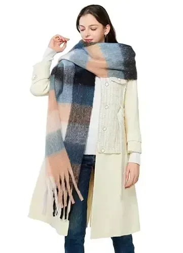 Yatemiole Women's CasModazoneere Big Coloured Checked Scarf Winter Warm Wrap Scarf - 3