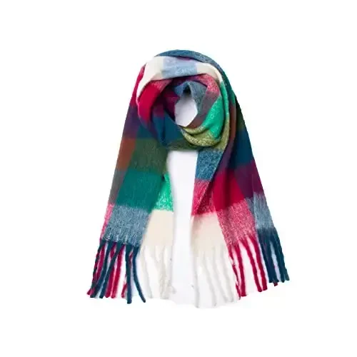 Yatemiole Women's CasModazoneere Big Coloured Checked Scarf Winter Warm Wrap Scarf - 12