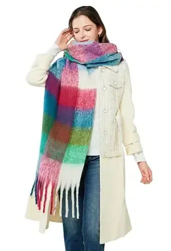 Yatemiole Women's CasModazoneere Big Coloured Checked Scarf Winter Warm Wrap Scarf - 2