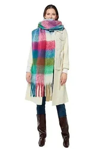 Yatemiole Women's CasModazoneere Big Coloured Checked Scarf Winter Warm Wrap Scarf - 3