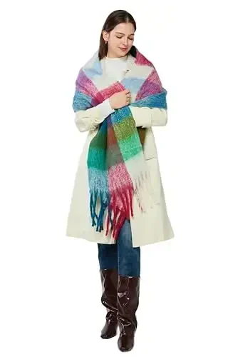 Yatemiole Women's CasModazoneere Big Coloured Checked Scarf Winter Warm Wrap Scarf - 5