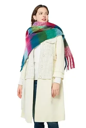 Yatemiole Women's CasModazoneere Big Coloured Checked Scarf Winter Warm Wrap Scarf - 7
