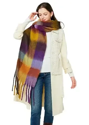 Yatemiole Women's CasModazoneere Big Coloured Checked Scarf Winter Warm Wrap Scarf - 11