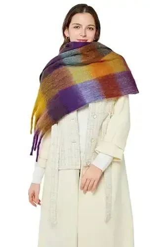 Yatemiole Women's CasModazoneere Big Coloured Checked Scarf Winter Warm Wrap Scarf - 3